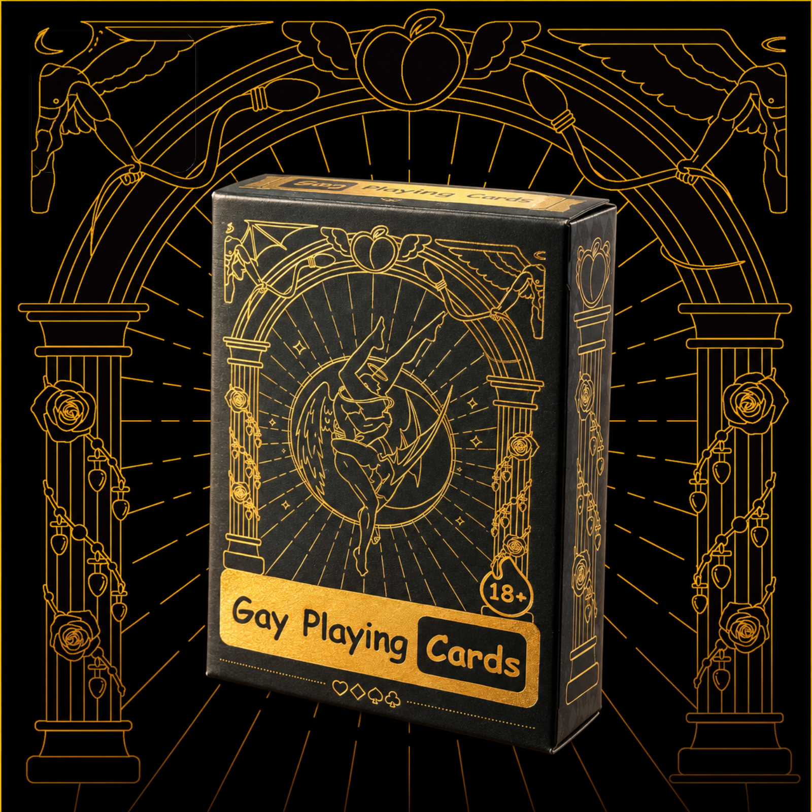 Gay Playing Cards improved 3D render of the genuine gold-foil tuck box